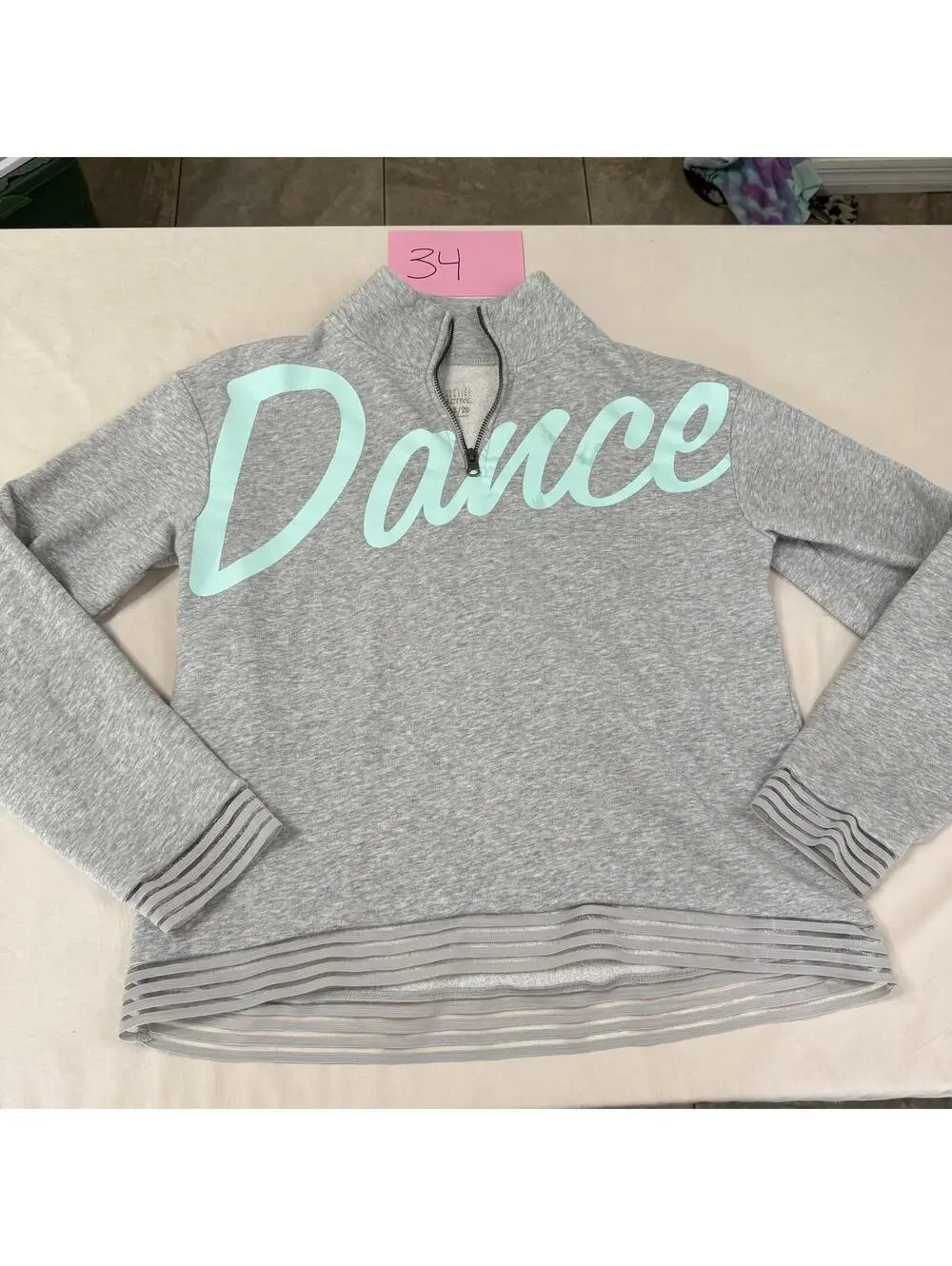 Justice Gray Half-Zip Sweatshirt with Light Blue 'Dance' Print Girls Size 18
